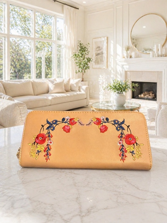 a new day Handbags - a new day Embroidered Cream Wallet with Gold Zipper - NWOT